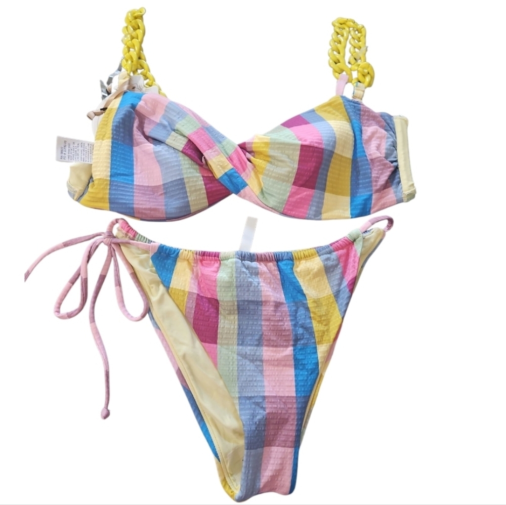Gianni Bini x Jess Southern Plaid Twist Bikini Set XL NWT